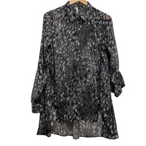 Karherine Barclay blouse tunic sheer animal prints pattern zippers details Large